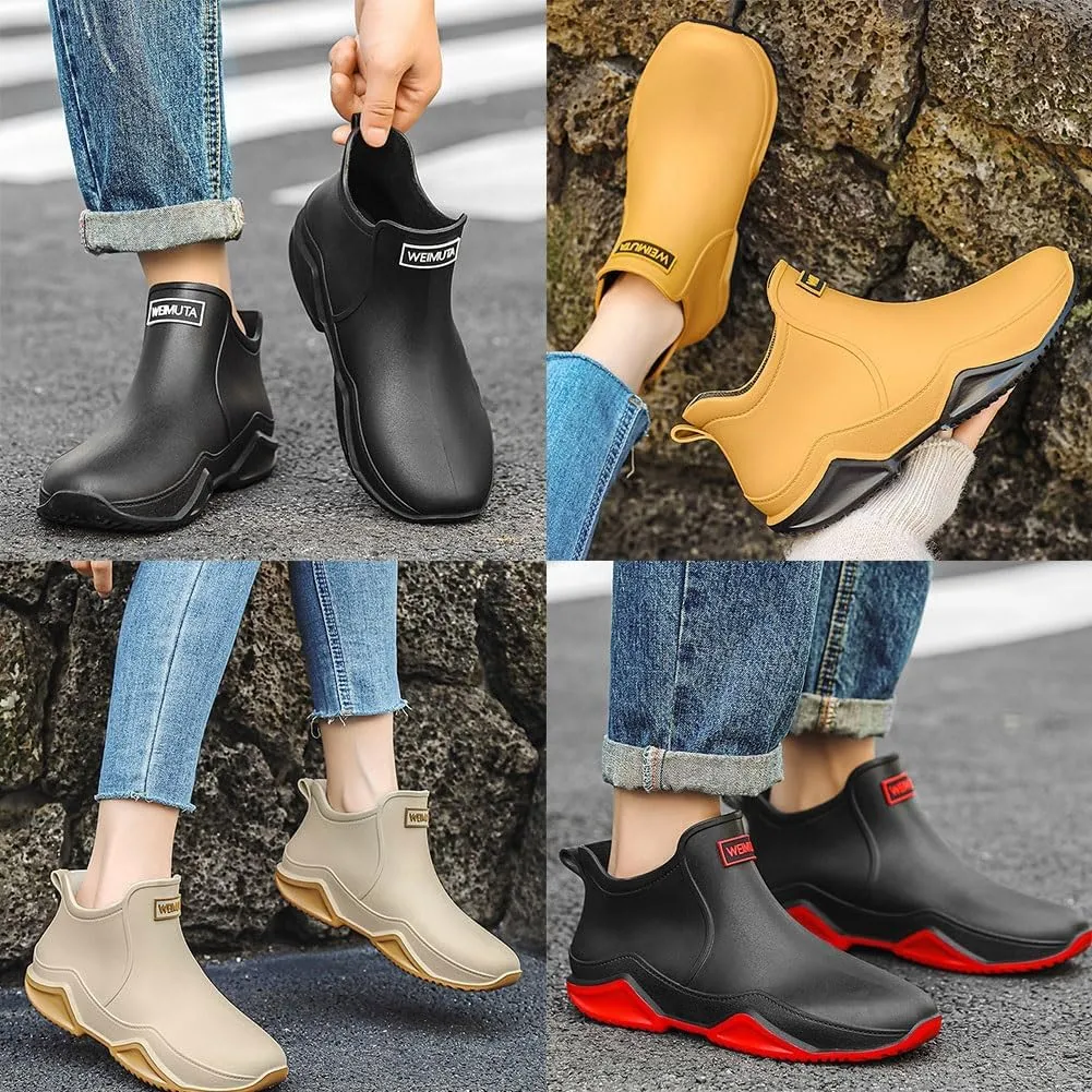Utrum Zemure Rainies, Waterproof Non-Slip Rain Boots for Outdoor, Trendy Short Rain Boots for Women Men, Anti-Slipping Fishing Garden Mud Rubber Boots for Wide Width(Beige,11/42)