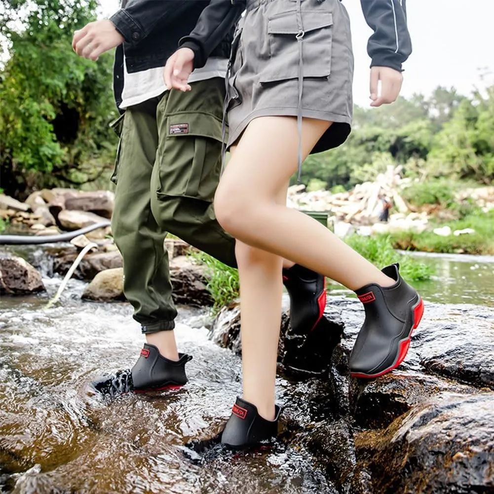 Utrum Zemure Rainies, Waterproof Non-Slip Rain Boots for Outdoor, Trendy Short Rain Boots for Women Men, Anti-Slipping Fishing Garden Mud Rubber Boots for Wide Width(Beige,11/42)