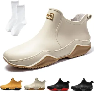 Utrum Zemure Rainies, Waterproof Non-Slip Rain Boots for Outdoor, Trendy Short Rain Boots for Women Men, Anti-Slipping Fishing Garden Mud Rubber Boots for Wide Width(Beige,11/42)