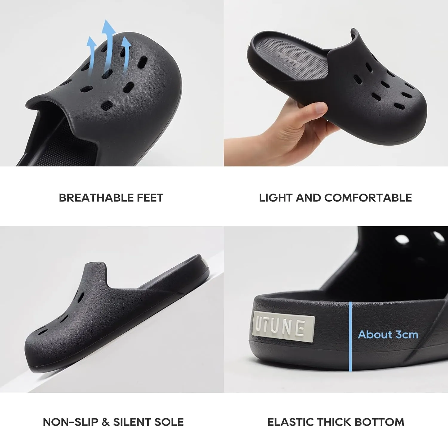 utune Mens and Womens Mules Classic Lined Clog Slippers