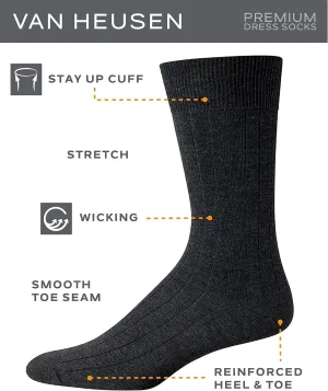 Van Heusen Men's Dress Socks - 7 Pack Premium Stretch Moisture Wicking Crew Socks with Reinforced Heel and Toe (Size: 6-12.5)