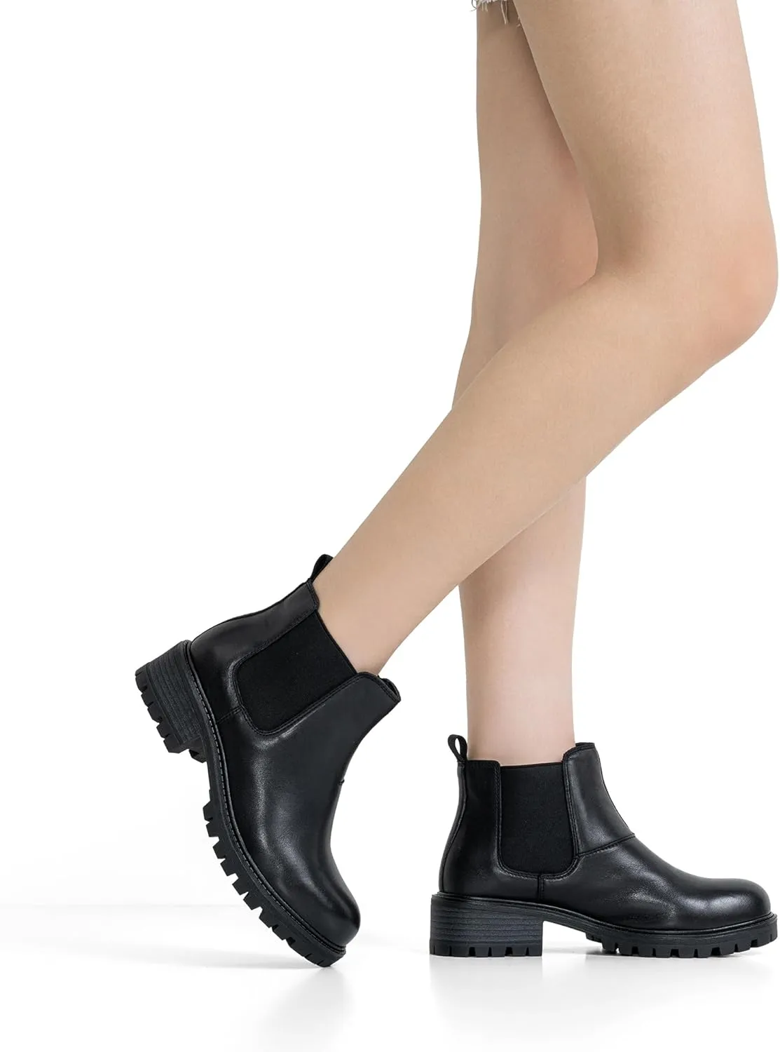 Vepose Women's 9625 Chelsea Ankle Boots, Chunky Low Heel Pull-on Booties with Elastic and Lug Sole