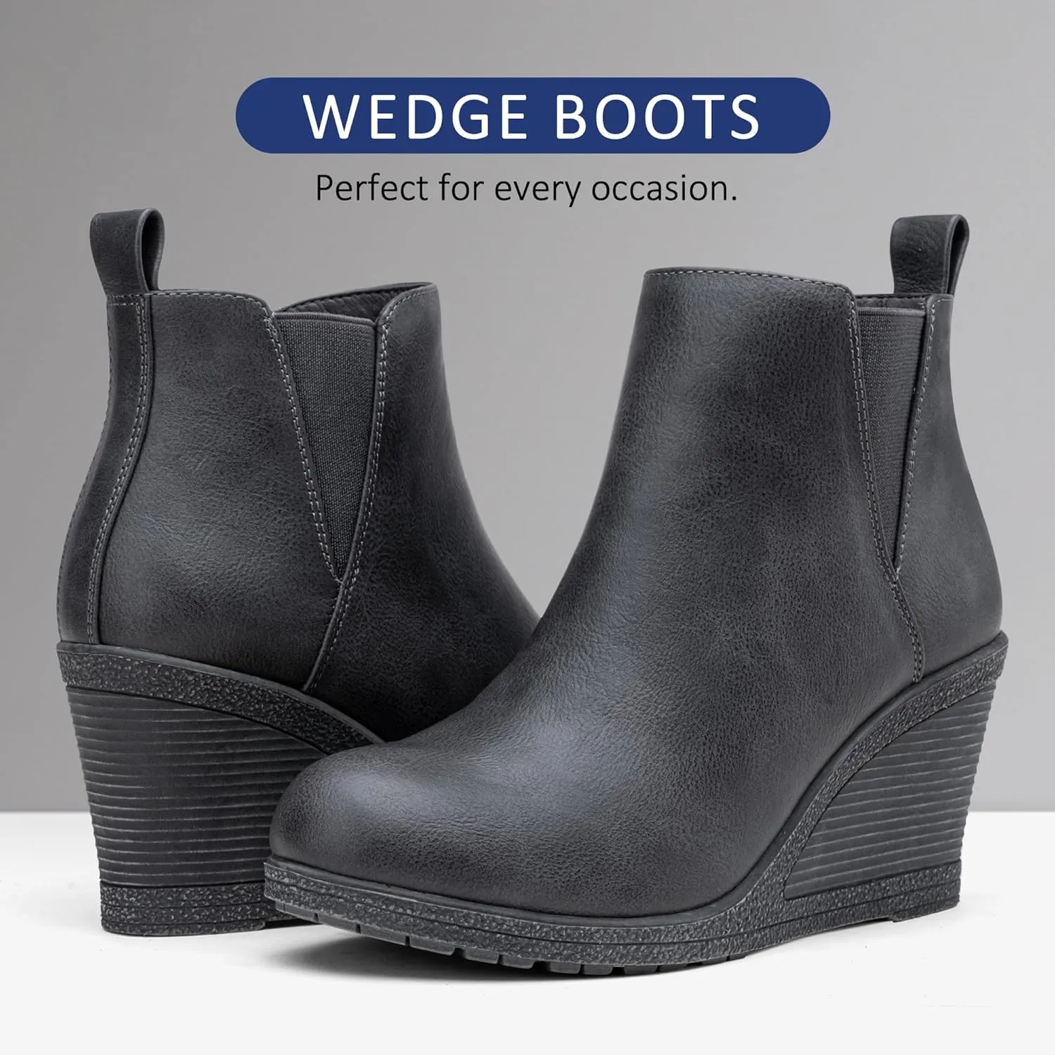 Vepose Women's 9679 Low Wedge Boots, Comfortable Ankle Booties with Inside Zipper