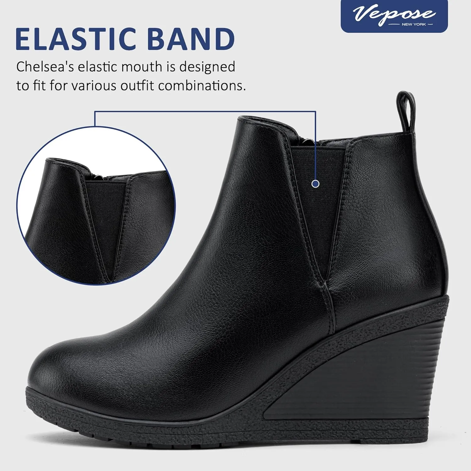 Vepose Women's 9679 Low Wedge Boots, Comfortable Ankle Booties with Inside Zipper