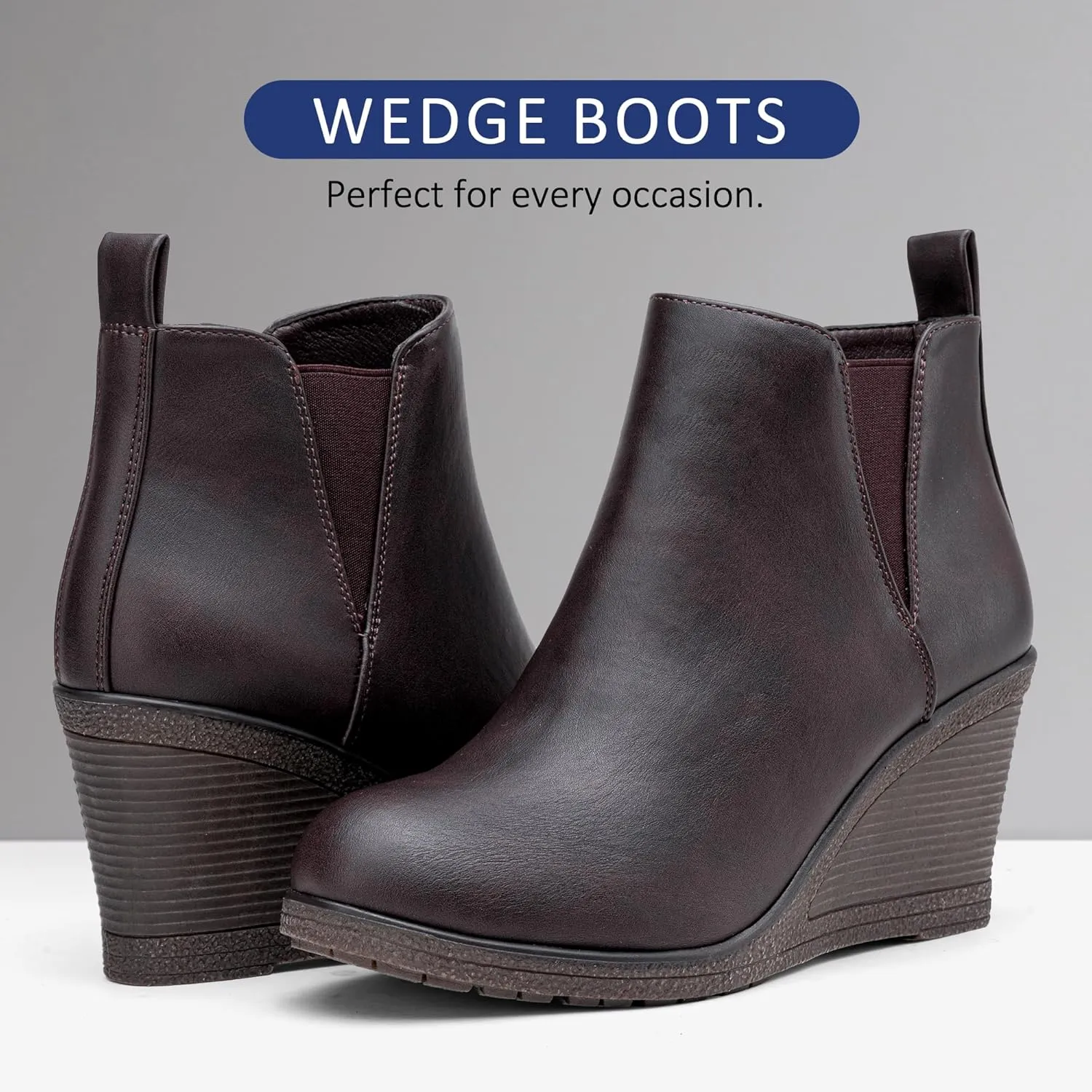 Vepose Women's 9679 Low Wedge Boots, Comfortable Ankle Booties with Inside Zipper