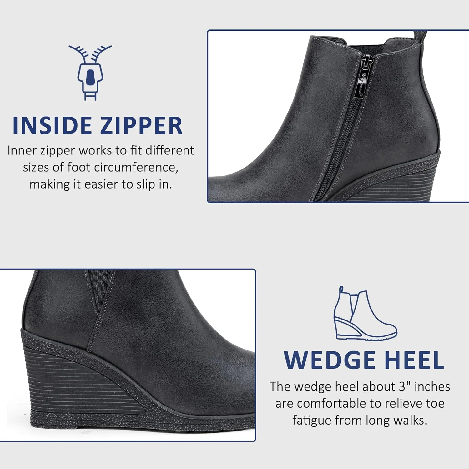Vepose Women's 9679 Low Wedge Boots, Comfortable Ankle Booties with Inside Zipper