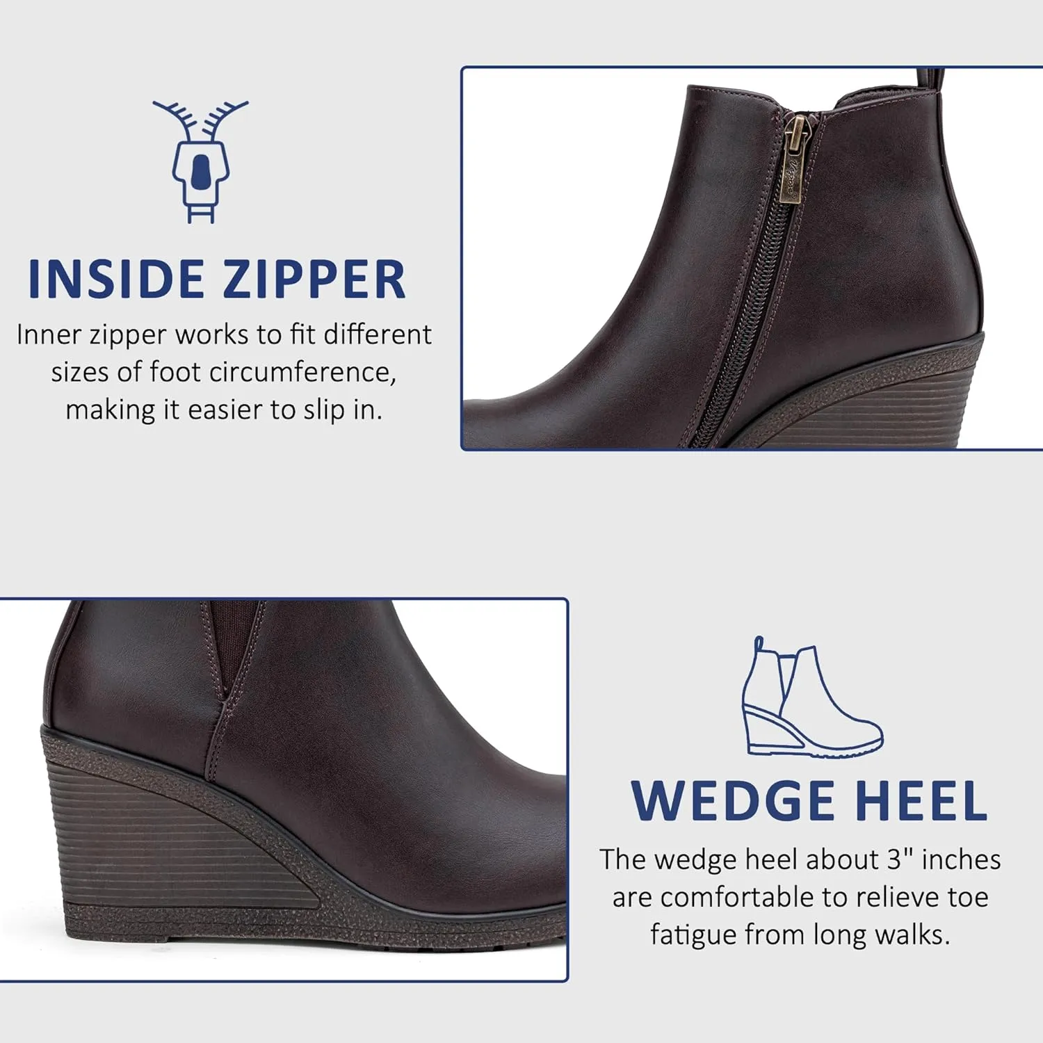 Vepose Women's 9679 Low Wedge Boots, Comfortable Ankle Booties with Inside Zipper