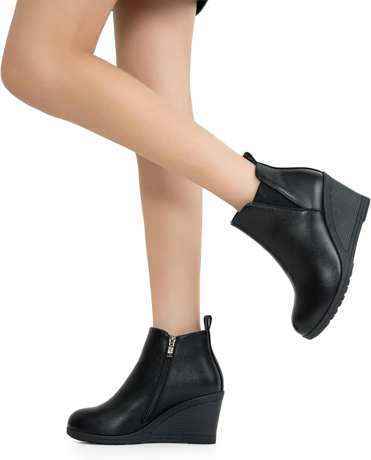 Vepose Women's 9679 Low Wedge Boots, Comfortable Ankle Booties with Inside Zipper