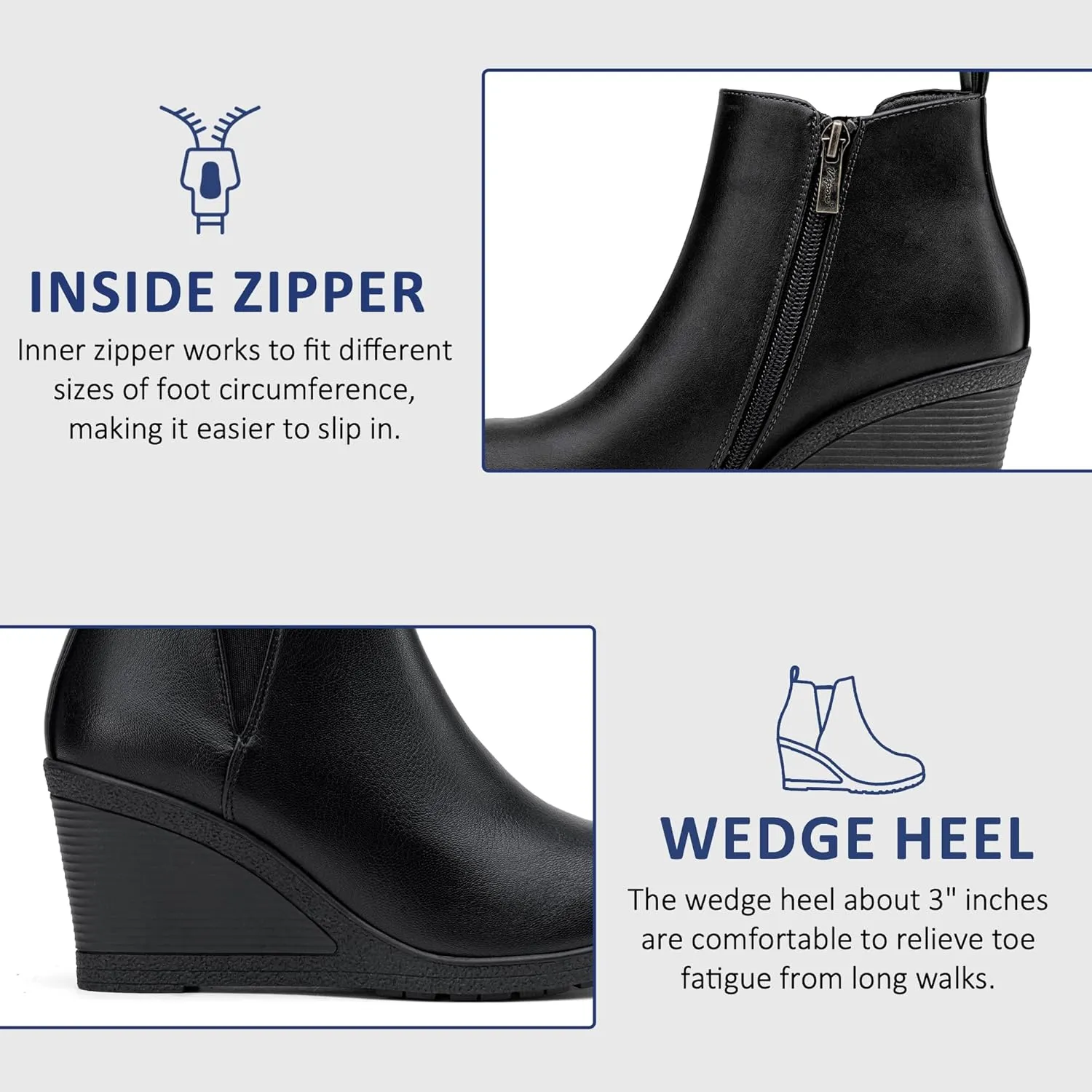 Vepose Women's 9679 Low Wedge Boots, Comfortable Ankle Booties with Inside Zipper