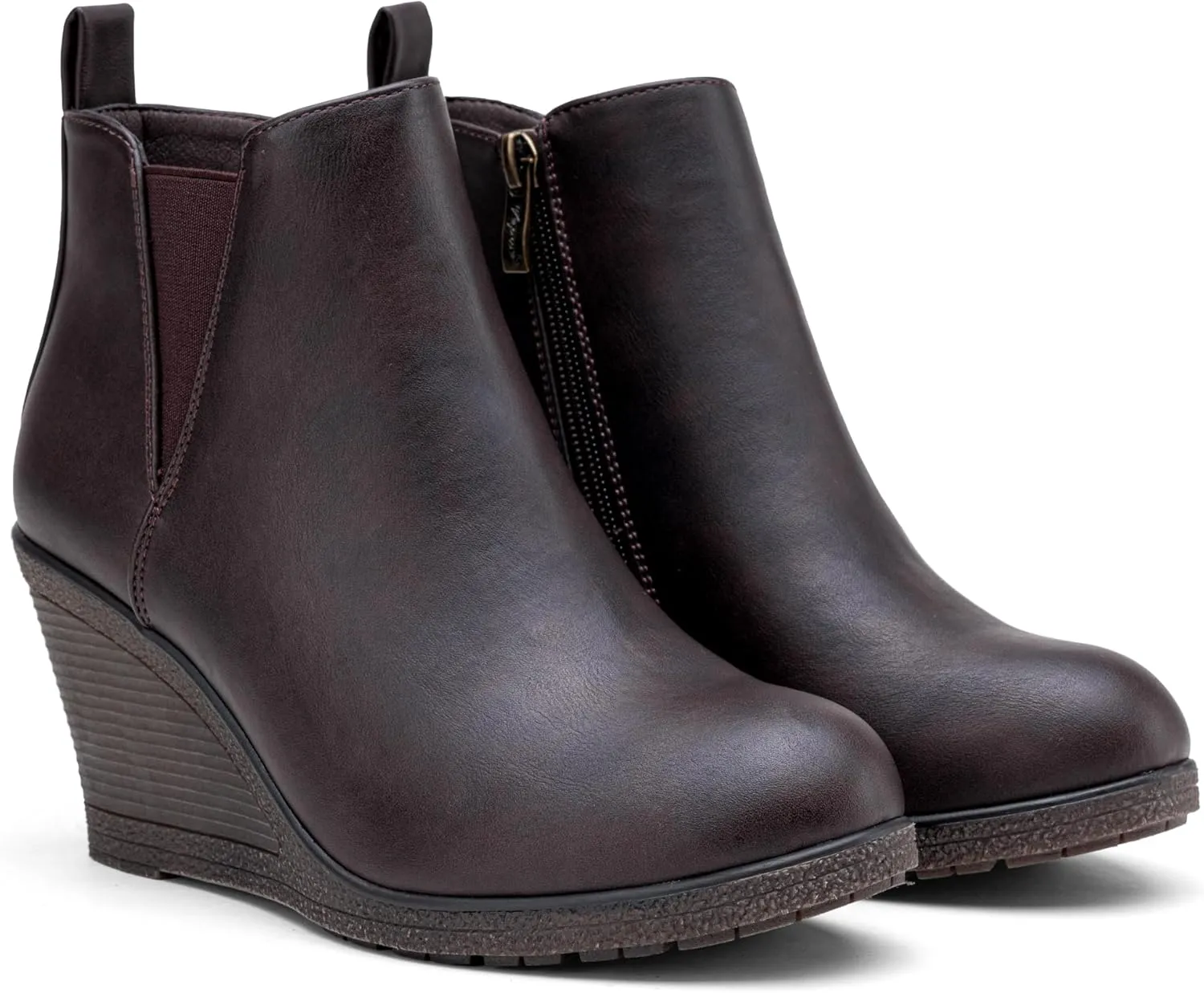 Vepose Women's 9679 Low Wedge Boots, Comfortable Ankle Booties with Inside Zipper