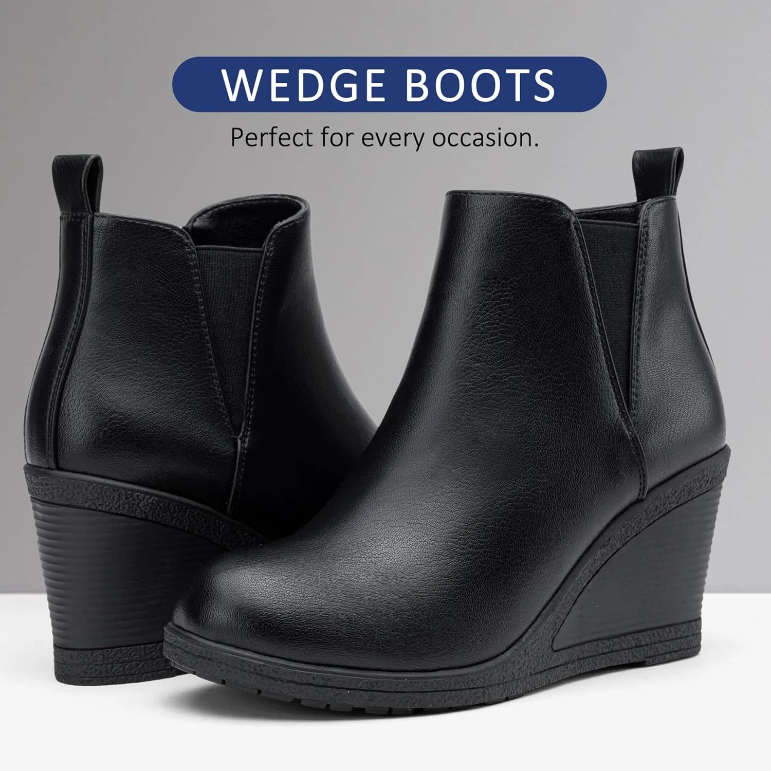Vepose Women's 9679 Low Wedge Boots, Comfortable Ankle Booties with Inside Zipper