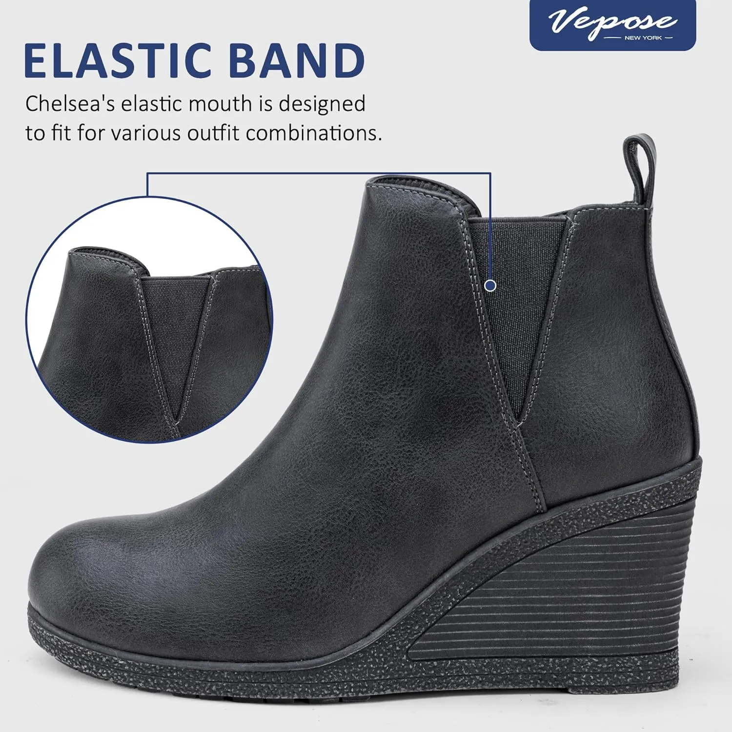 Vepose Women's 9679 Low Wedge Boots, Comfortable Ankle Booties with Inside Zipper
