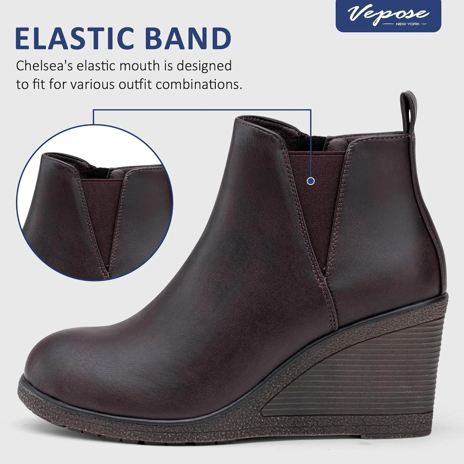 Vepose Women's 9679 Low Wedge Boots, Comfortable Ankle Booties with Inside Zipper