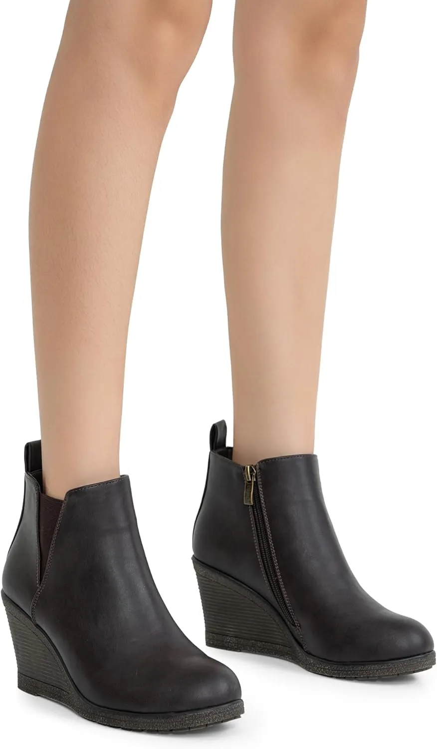 Vepose Women's 9679 Low Wedge Boots, Comfortable Ankle Booties with Inside Zipper