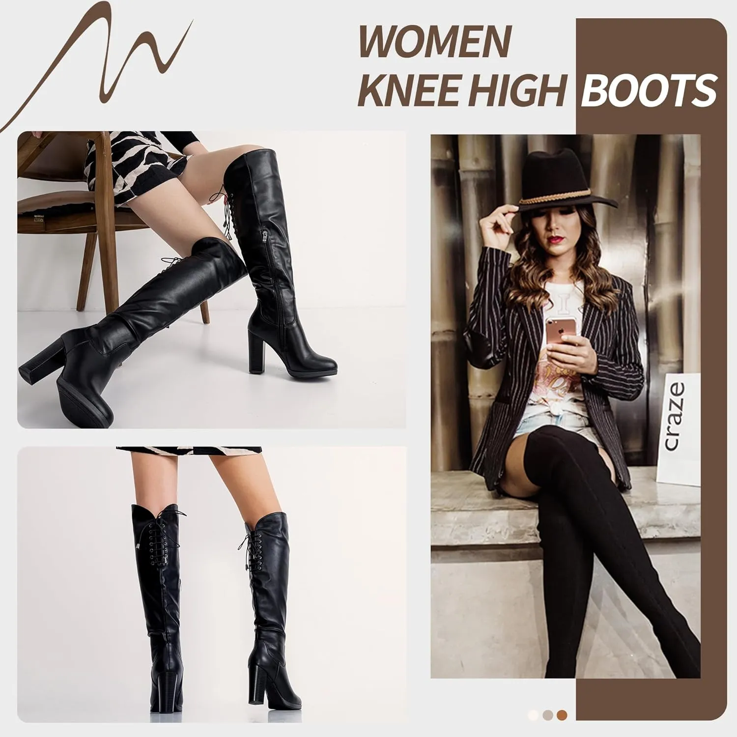 Vepose Women's Thigh High Black Over The Knee Boots, Tall Suede Knee High 996 Boot