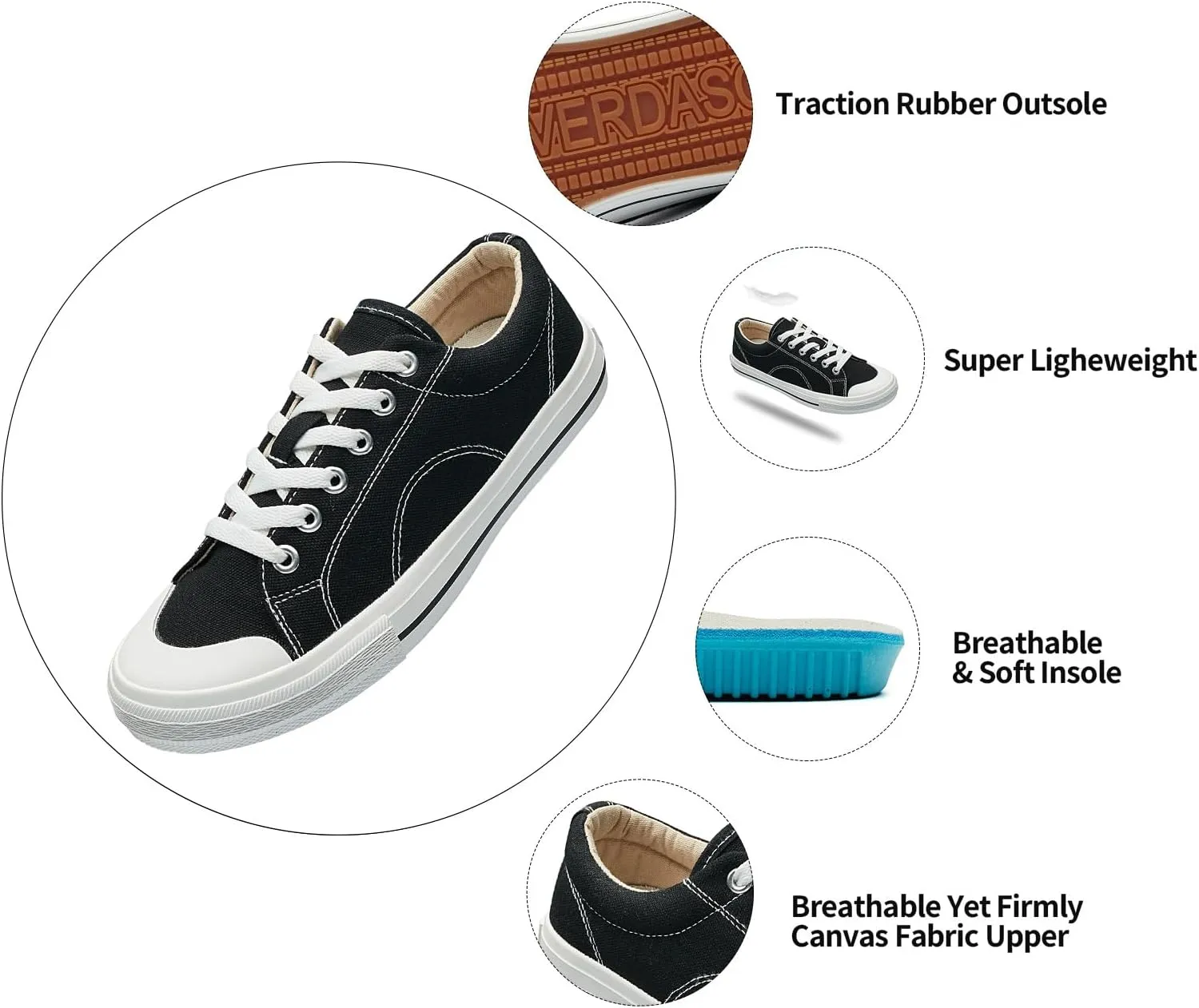 VERDASCO Womens Fashion Sneakers Casual Canvas Shoes with Thick Insole Comfort Walking Shoes Ladies Tennis Shoes