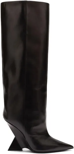 Vertundy Womens Pointed Toe Chunky High Heel Wide Calf Knee High Boots