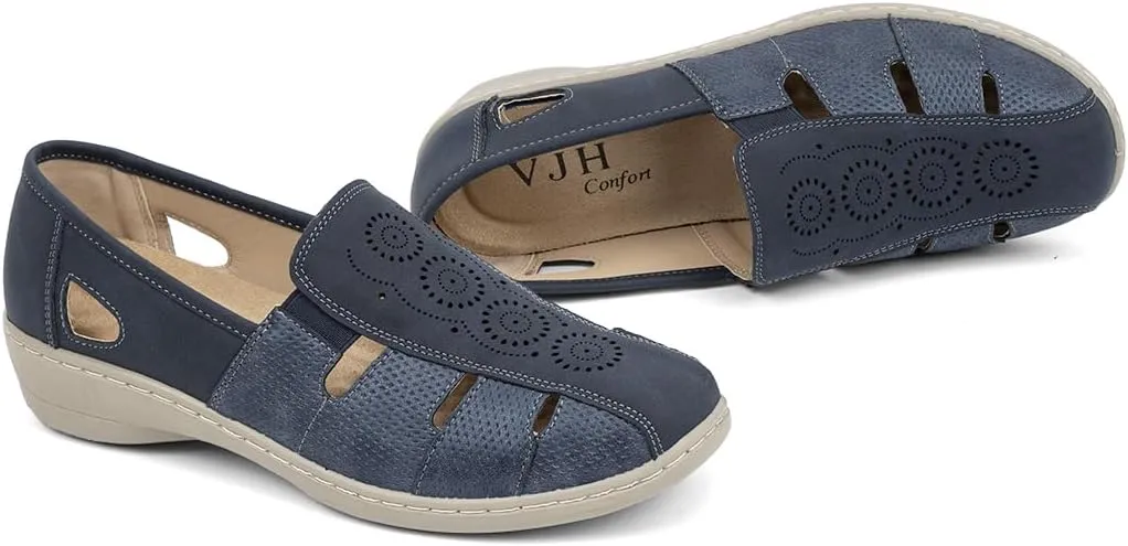 VJH confort Women’s Flat Shoes, Slip-on Round Toe Light Weight Comfort Casual Walking Shoes