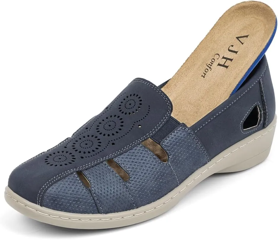 VJH confort Women’s Flat Shoes, Slip-on Round Toe Light Weight Comfort Casual Walking Shoes