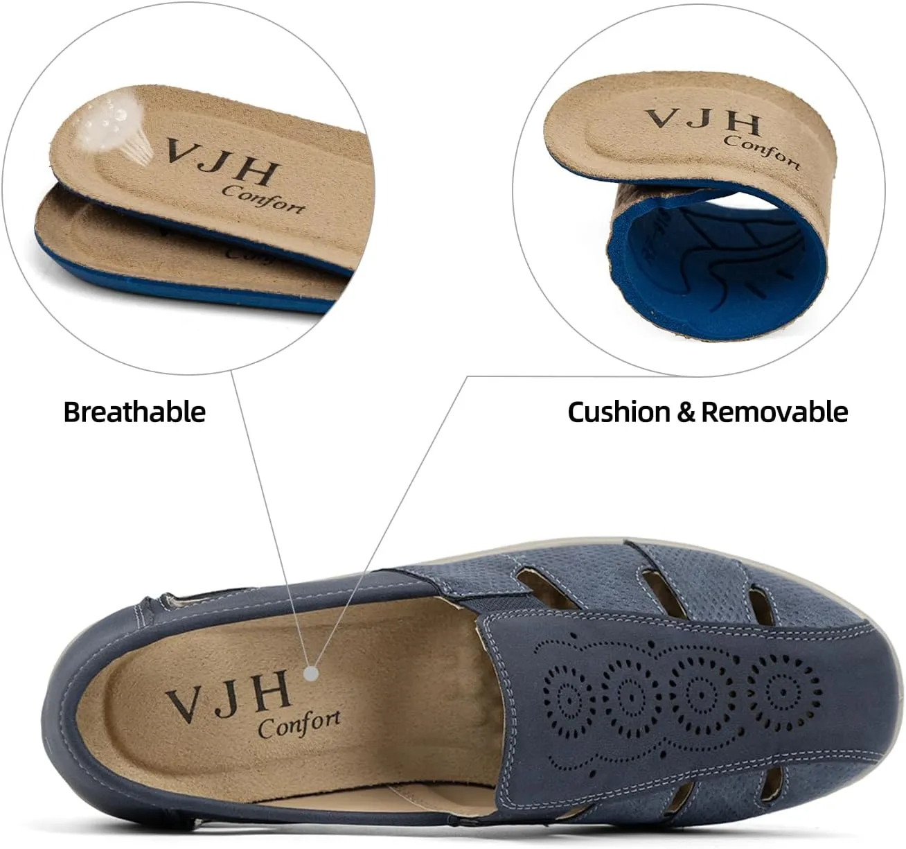 VJH confort Women’s Flat Shoes, Slip-on Round Toe Light Weight Comfort Casual Walking Shoes