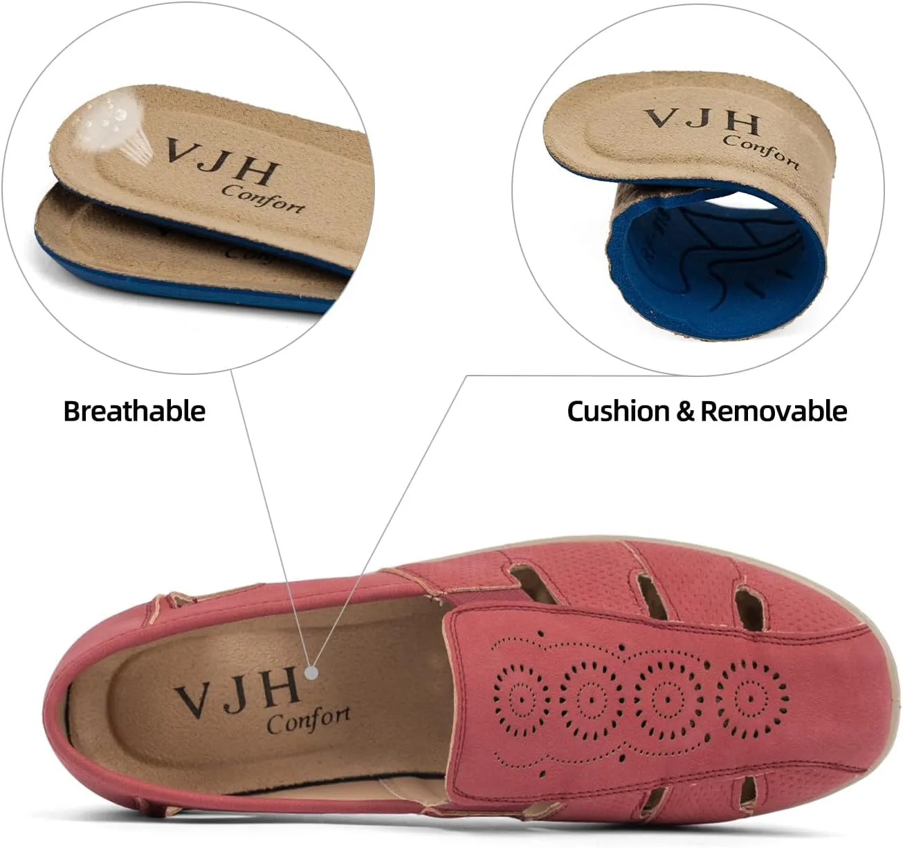 VJH confort Women’s Flat Shoes, Slip-on Round Toe Light Weight Comfort Casual Walking Shoes