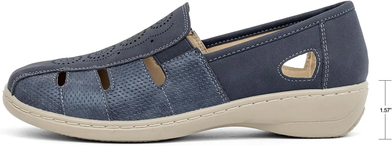 VJH confort Women’s Flat Shoes, Slip-on Round Toe Light Weight Comfort Casual Walking Shoes
