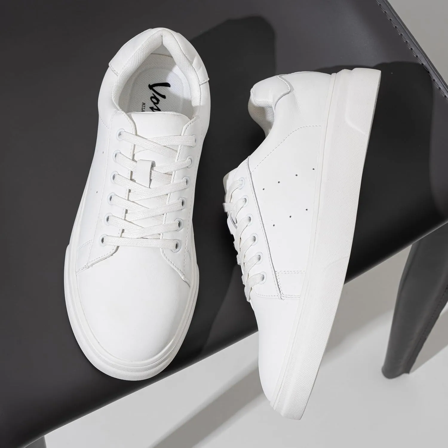 Vostey Men's Fashion Sneakers Leather White Shoes for Men Comfortable Mens Casual Shoes