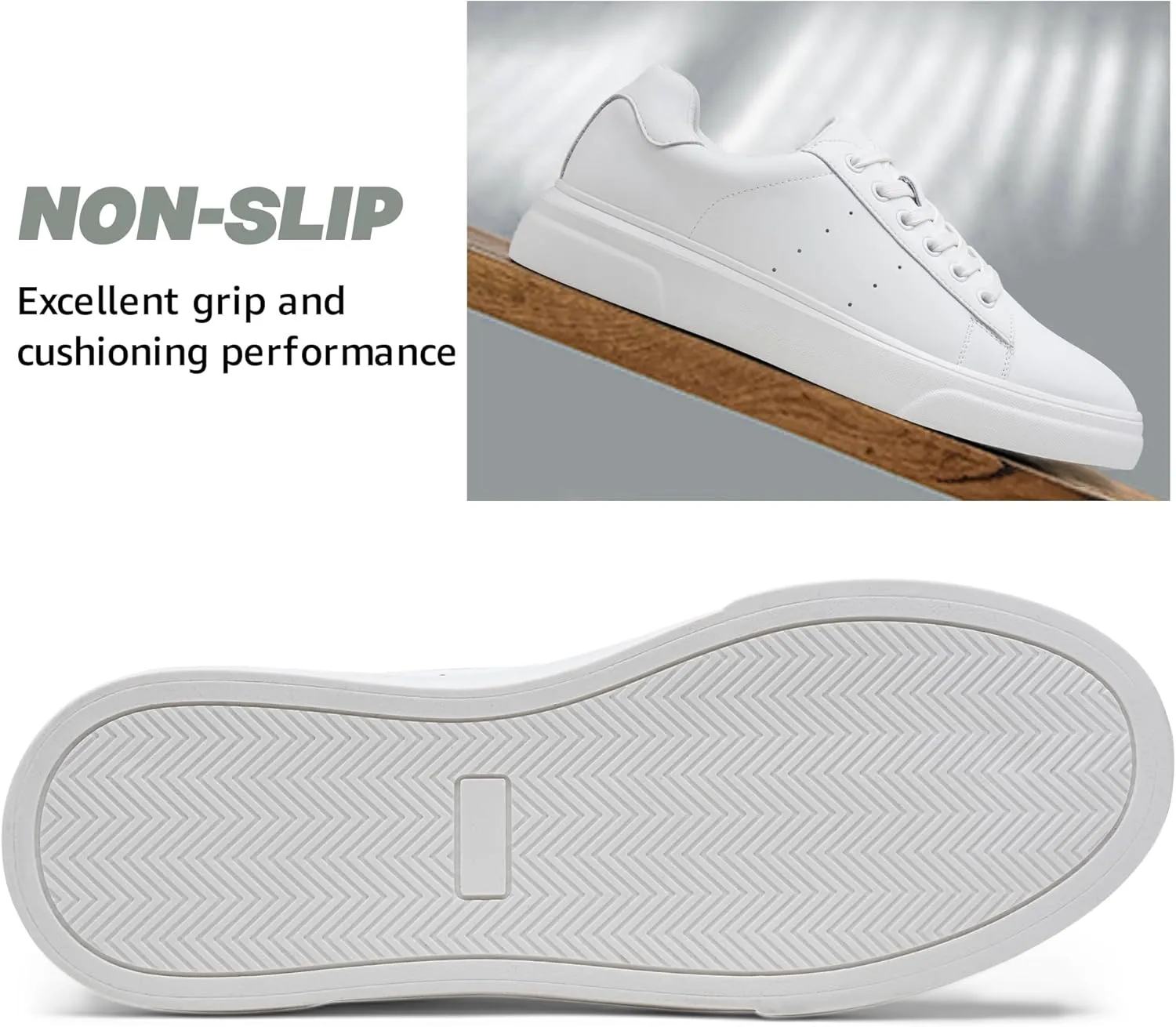 Vostey Men's Fashion Sneakers Leather White Shoes for Men Comfortable Mens Casual Shoes