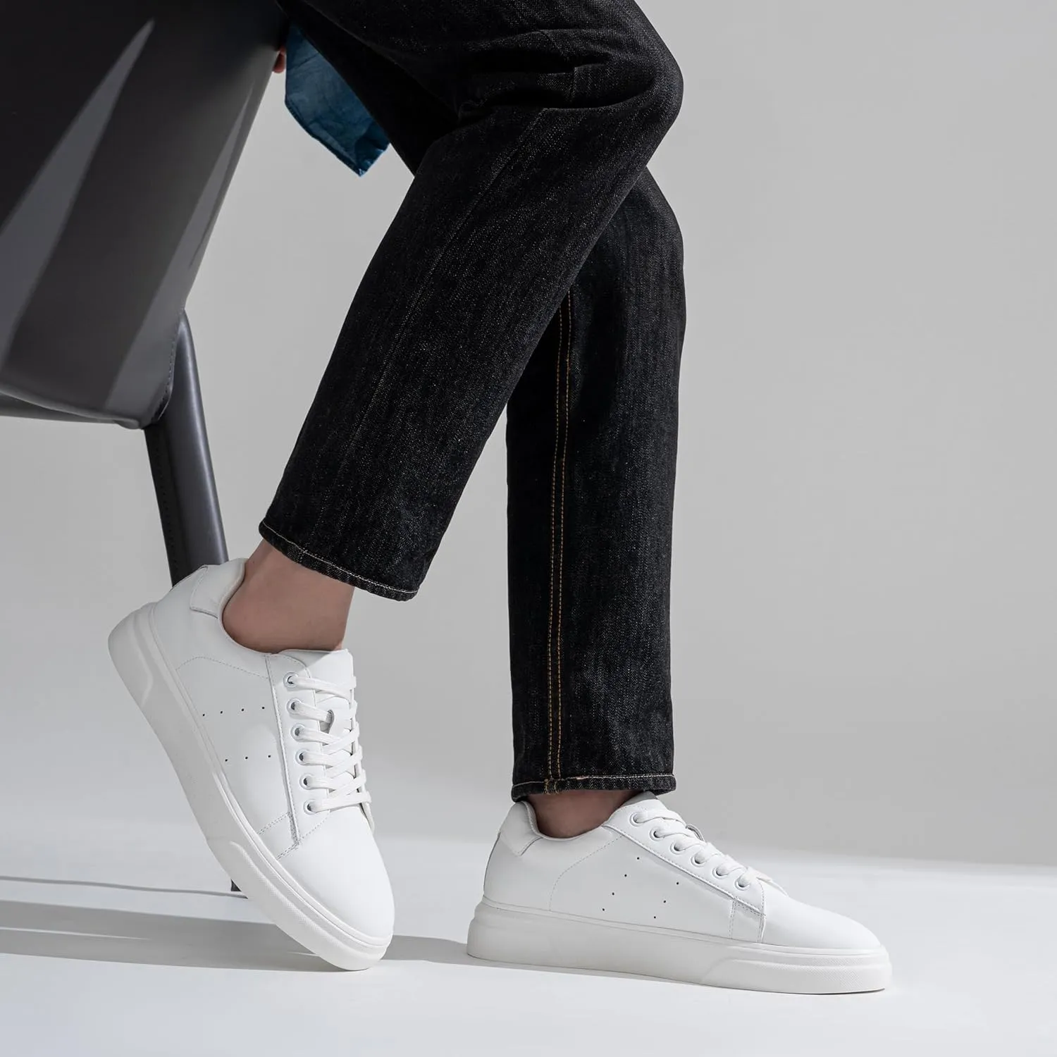 Vostey Men's Fashion Sneakers Leather White Shoes for Men Comfortable Mens Casual Shoes