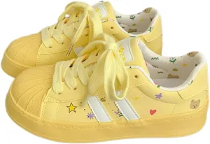 Walking Cute Sneakers for Women Shell Toe Lace Up Regular & Upgraded Versions Rubber Thick Sole Height Increase Walking Shoes