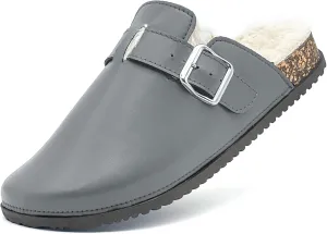 Waterproof Fur Lined Clogs for Women, PU Leather Winter Warm Fuzzy Cork Footbed Mules Slip On Patato Shoes for Indoor Outdoor