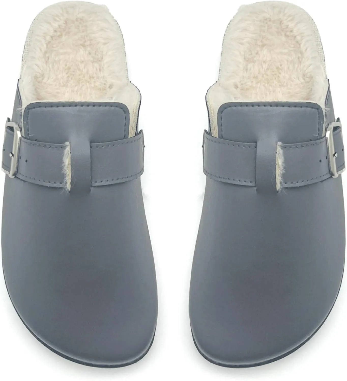 Waterproof Fur Lined Clogs for Women, PU Leather Winter Warm Fuzzy Cork Footbed Mules Slip On Patato Shoes for Indoor Outdoor