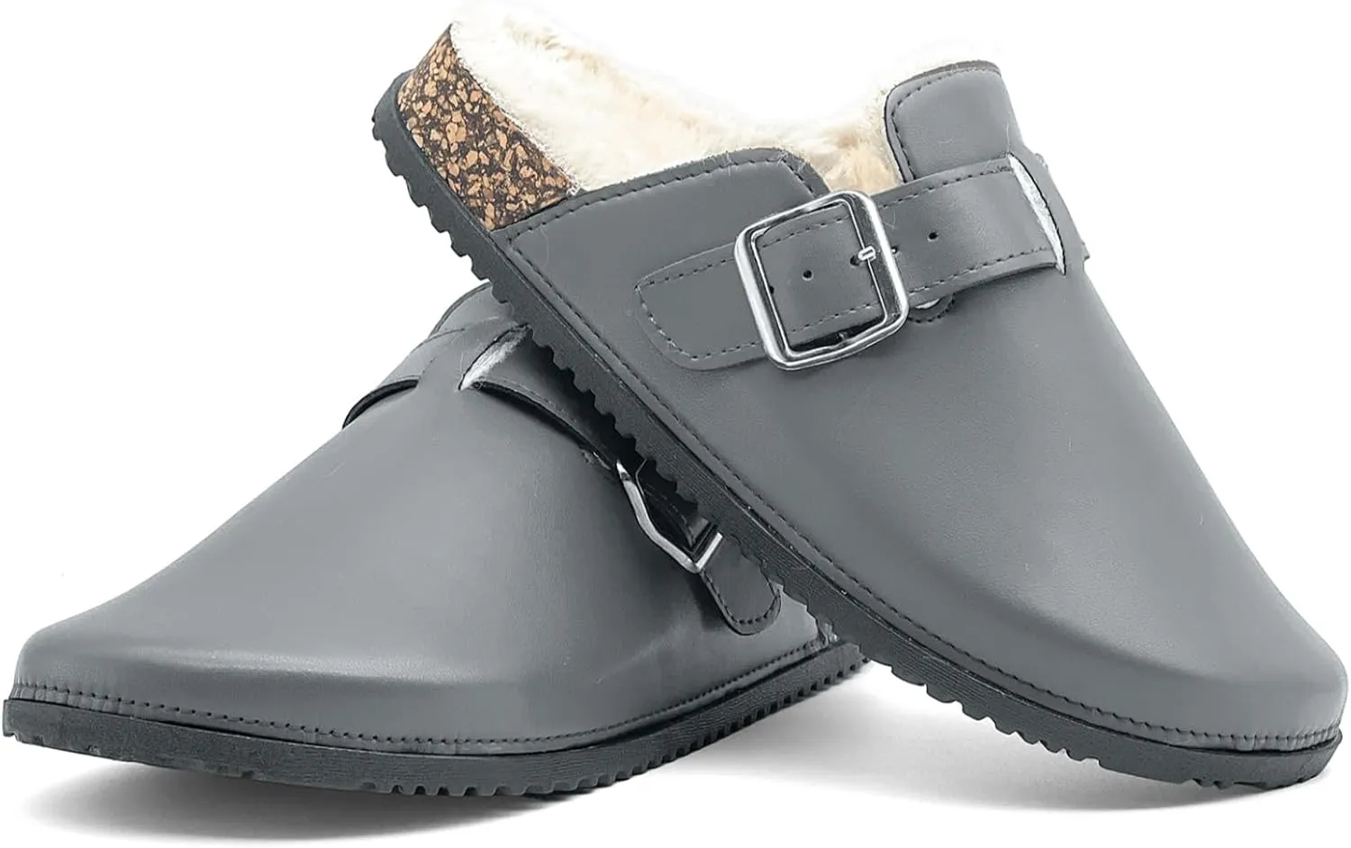 Waterproof Fur Lined Clogs for Women, PU Leather Winter Warm Fuzzy Cork Footbed Mules Slip On Patato Shoes for Indoor Outdoor