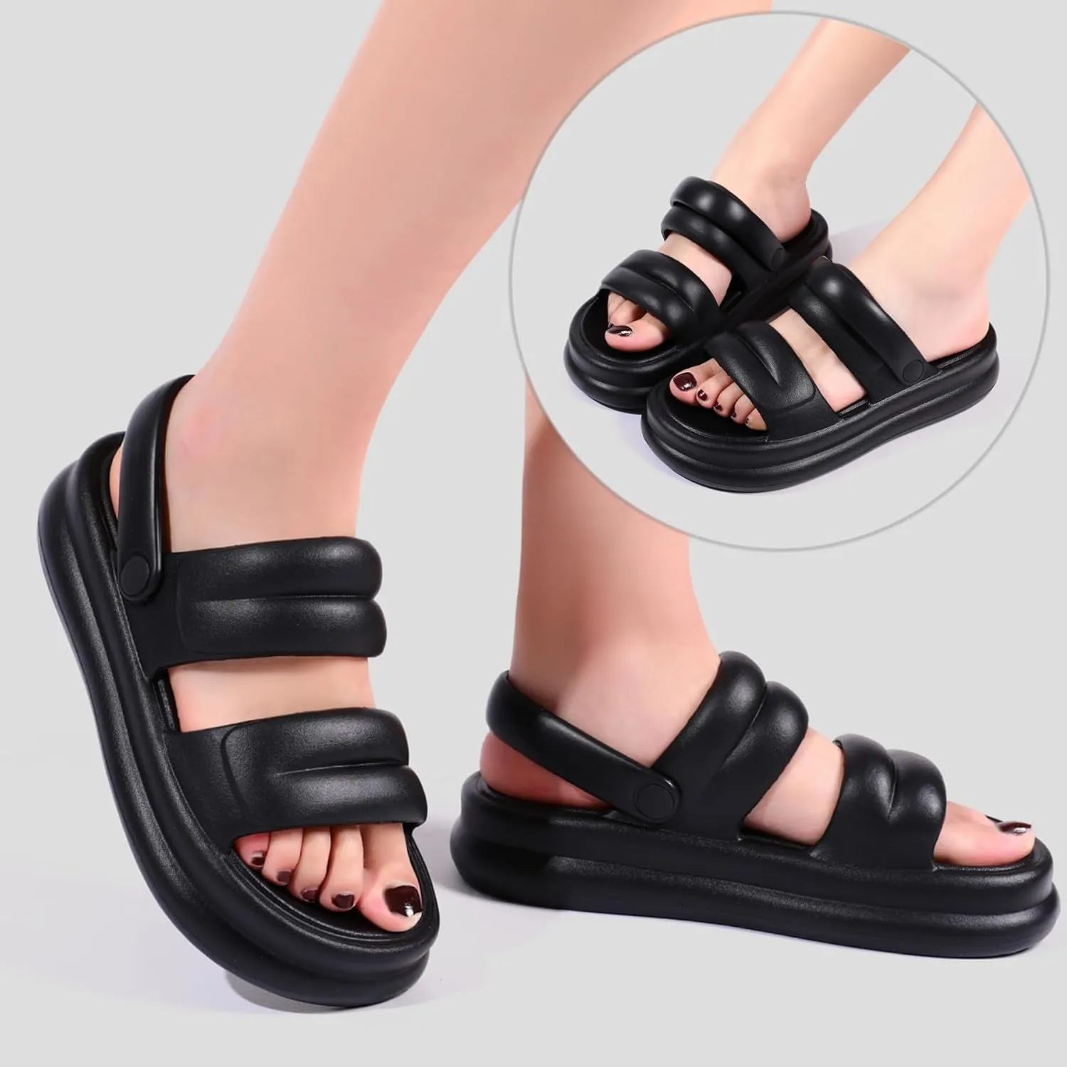 Waterproof Womens Sandals Comfortable, Strappy Walking Sandals Women Men Comfort, Thick Sole Lightweight Slides for Women Men, Outdoor House Slides Summer Pool Beach
