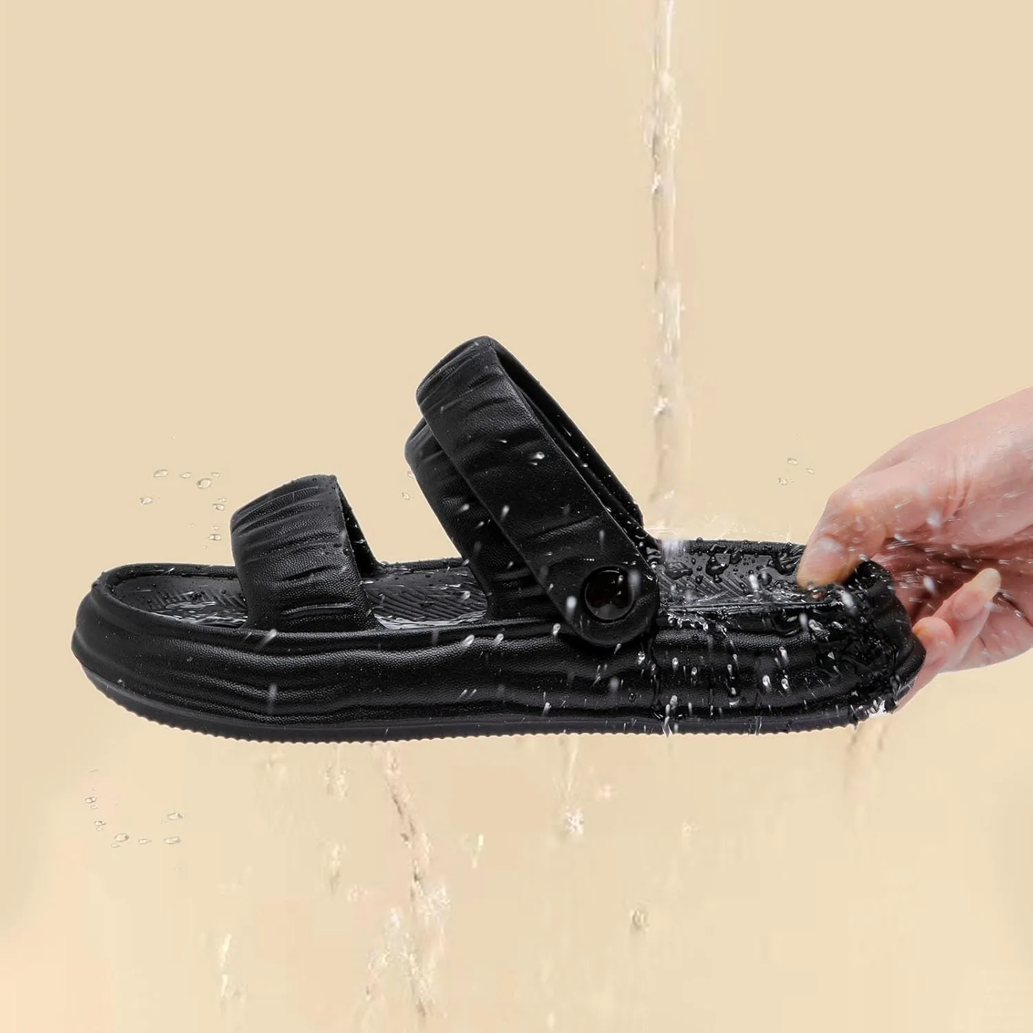 Waterproof Womens Sandals Comfortable, Strappy Walking Sandals Women Men Comfort, Thick Sole Lightweight Slides for Women Men, Outdoor House Slides Summer Pool Beach