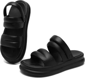 Waterproof Womens Sandals Comfortable, Strappy Walking Sandals Women Men Comfort, Thick Sole Lightweight Slides for Women Men, Outdoor House Slides Summer Pool Beach