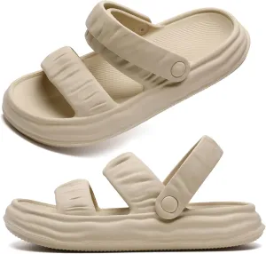 Waterproof Womens Sandals Comfortable, Strappy Walking Sandals Women Men Comfort, Thick Sole Lightweight Slides for Women Men, Outdoor House Slides Summer Pool Beach