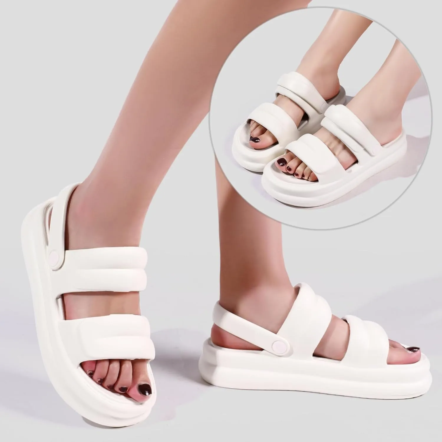 Waterproof Womens Sandals Comfortable, Strappy Walking Sandals Women Men Comfort, Thick Sole Lightweight Slides for Women Men, Outdoor House Slides Summer Pool Beach
