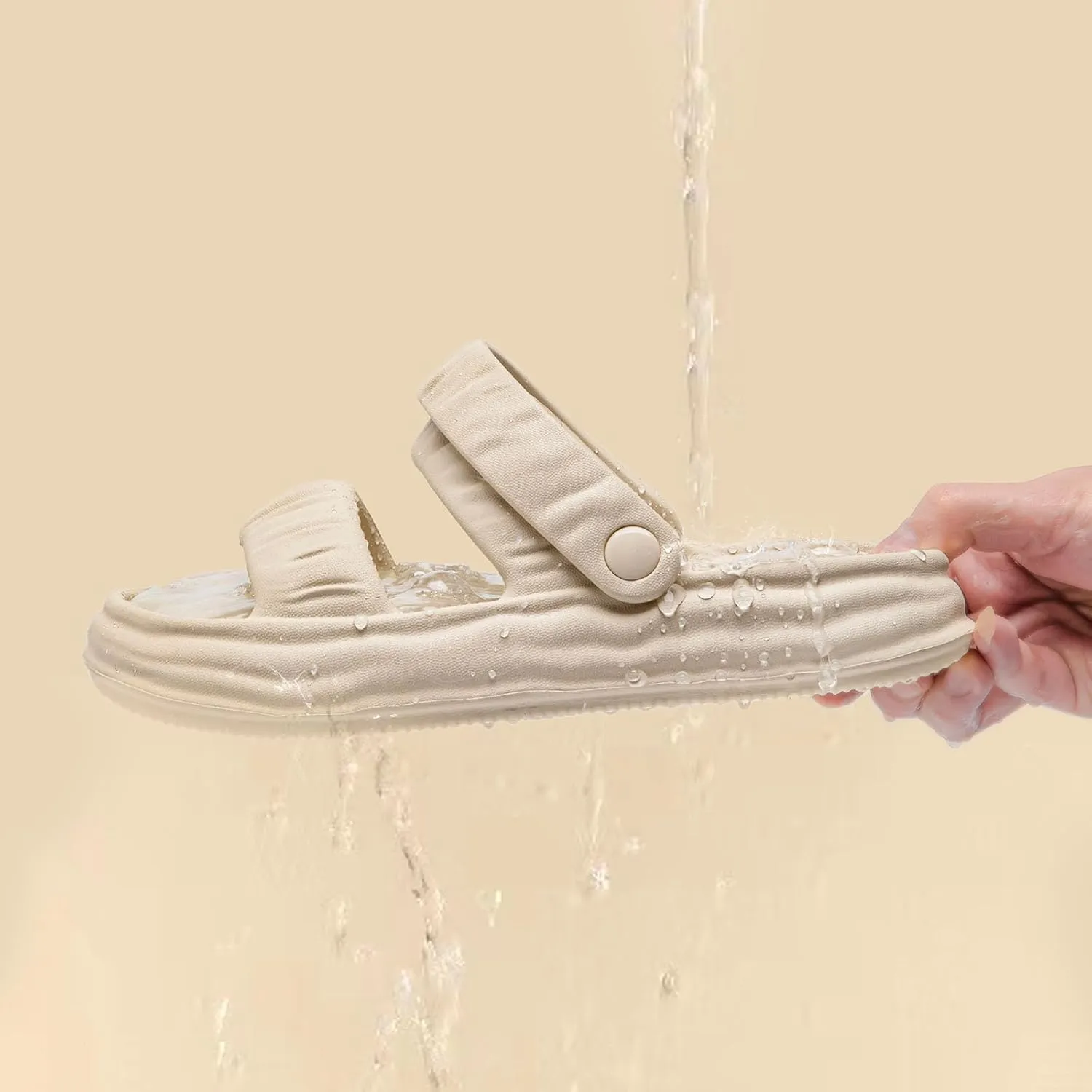 Waterproof Womens Sandals Comfortable, Strappy Walking Sandals Women Men Comfort, Thick Sole Lightweight Slides for Women Men, Outdoor House Slides Summer Pool Beach
