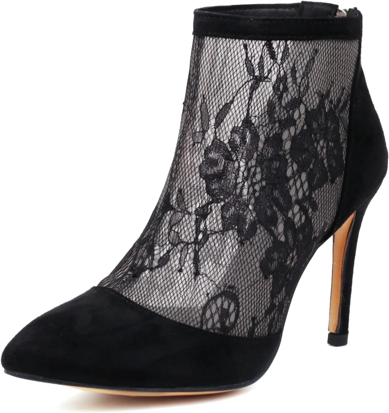 Wavyvigs Lace Mesh Booties High Heel Pointed Toe Stiletto Ankle Boots with Zipper