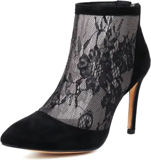 Wavyvigs Lace Mesh Booties High Heel Pointed Toe Stiletto Ankle Boots with Zipper