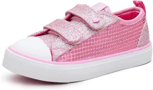 Weestep Girls Glitter Low-Top Casual Canvas Shoes - Lightweight Fashion Sneakers for Toddler and Little Kid