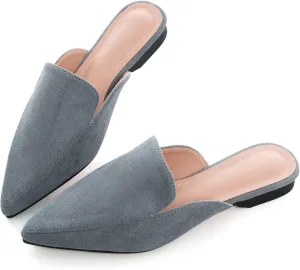 WENJIAZHIZHI Suede Mules Slippers for Women's Shoes Pointed Toe Backless Flats Slides Sandals Slip-On Loafers