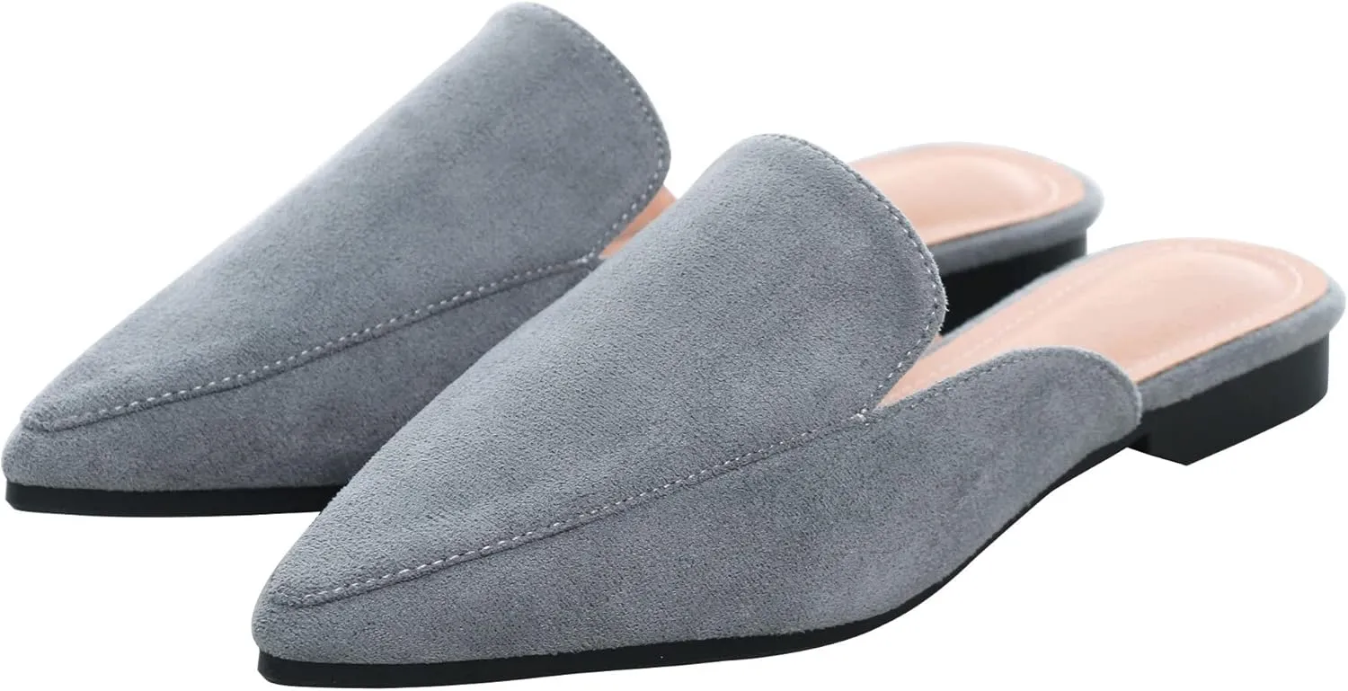 WENJIAZHIZHI Suede Mules Slippers for Women's Shoes Pointed Toe Backless Flats Slides Sandals Slip-On Loafers