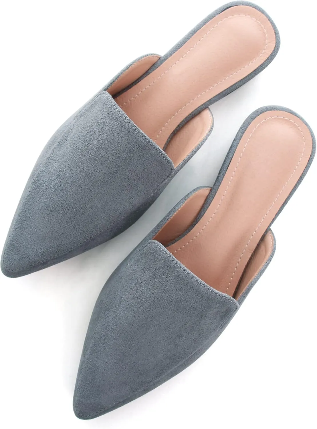 WENJIAZHIZHI Suede Mules Slippers for Women's Shoes Pointed Toe Backless Flats Slides Sandals Slip-On Loafers