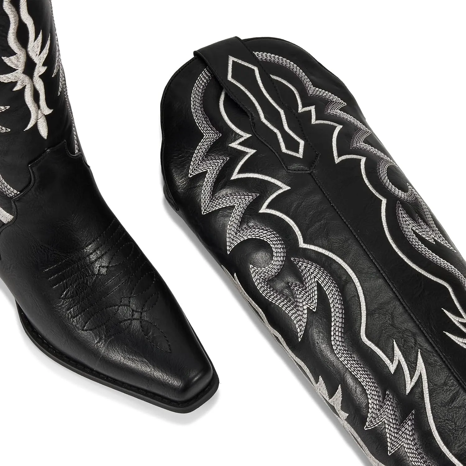 wetkiss Black Cowboy Boots for Women Knee High Cowgirl Tall Boots with Classic Retro Embroidered Chunky Heel Slip On Pointed Toe Womens Western Boots for Girls Ladies