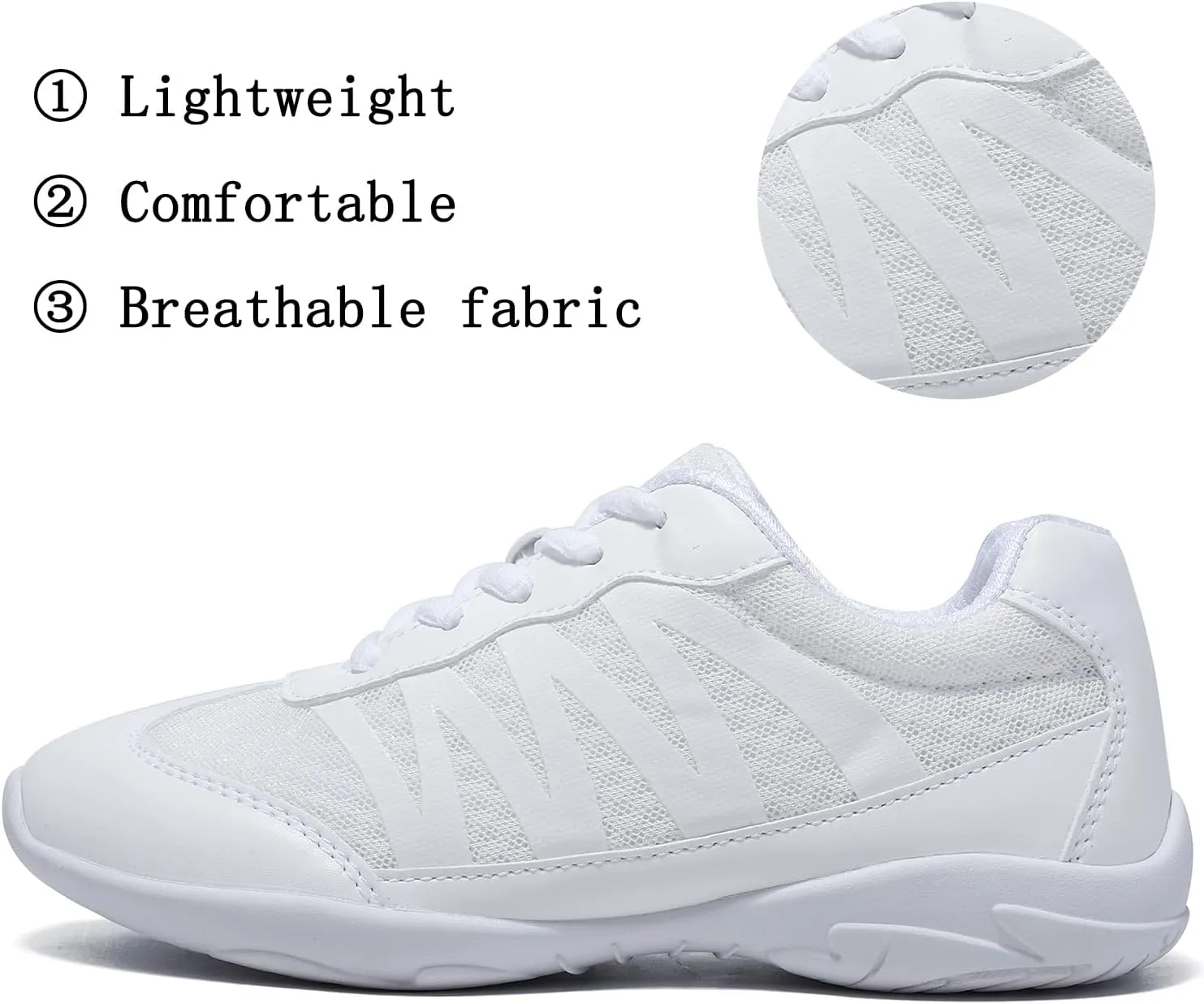 White Cheer Shoes for Girls Lightweight Youth Kids Cheerleading Sneakers Hip Hop Dance Shoes Tumbling Tennis