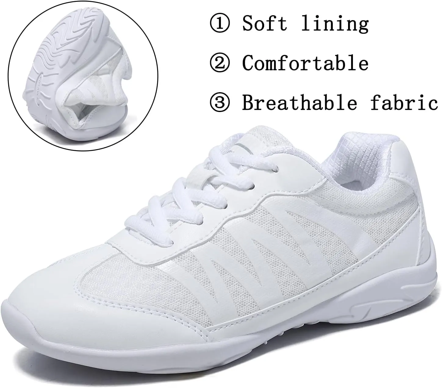 White Cheer Shoes for Girls Lightweight Youth Kids Cheerleading Sneakers Hip Hop Dance Shoes Tumbling Tennis