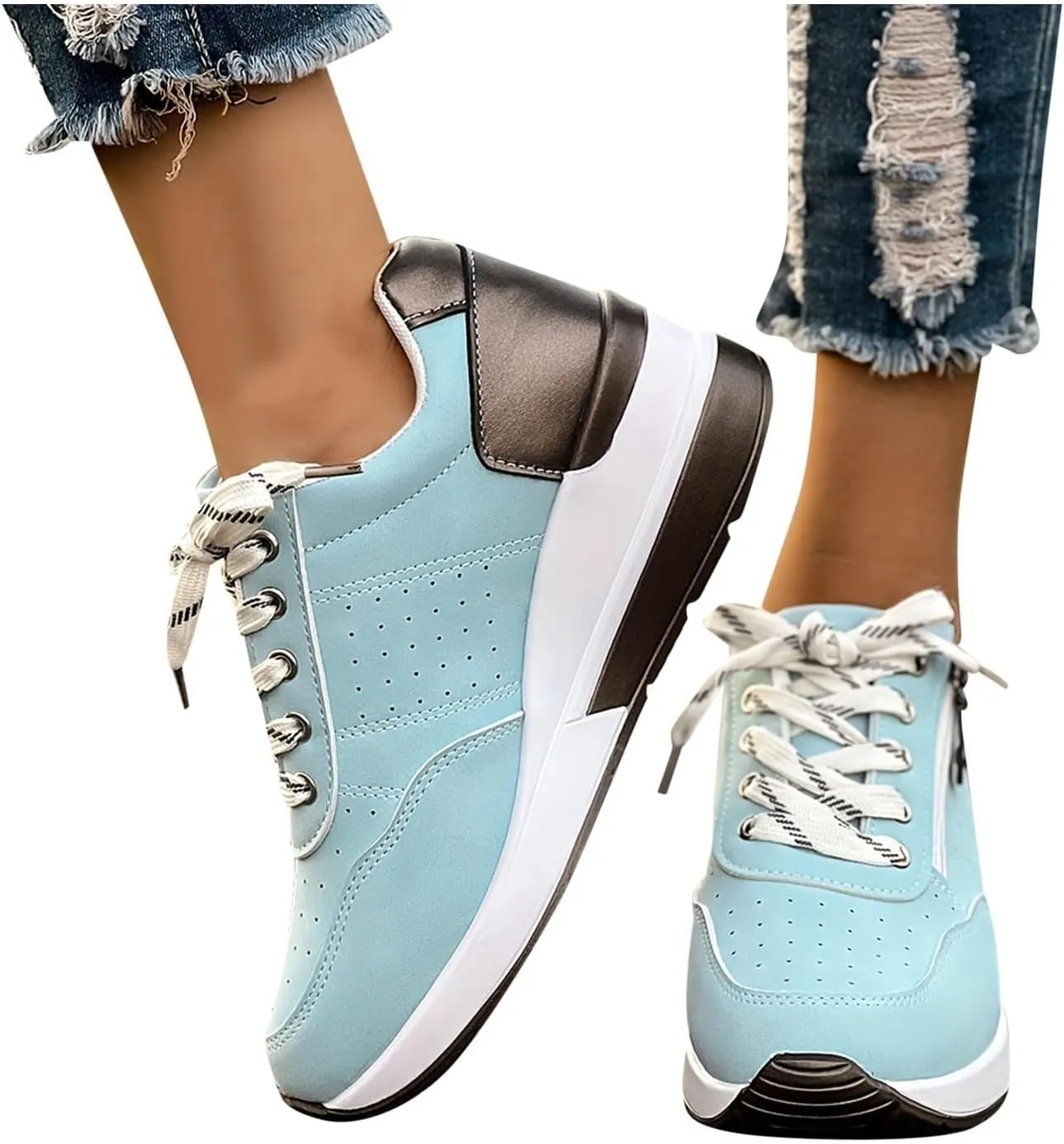White Platform Sneakers for Women Fashion,Women Platform Chunky Fashion Sneakers Walking Lace-Up Comfortable Sport Stylish Lightweight Classic Casual Work Tennis Shoes