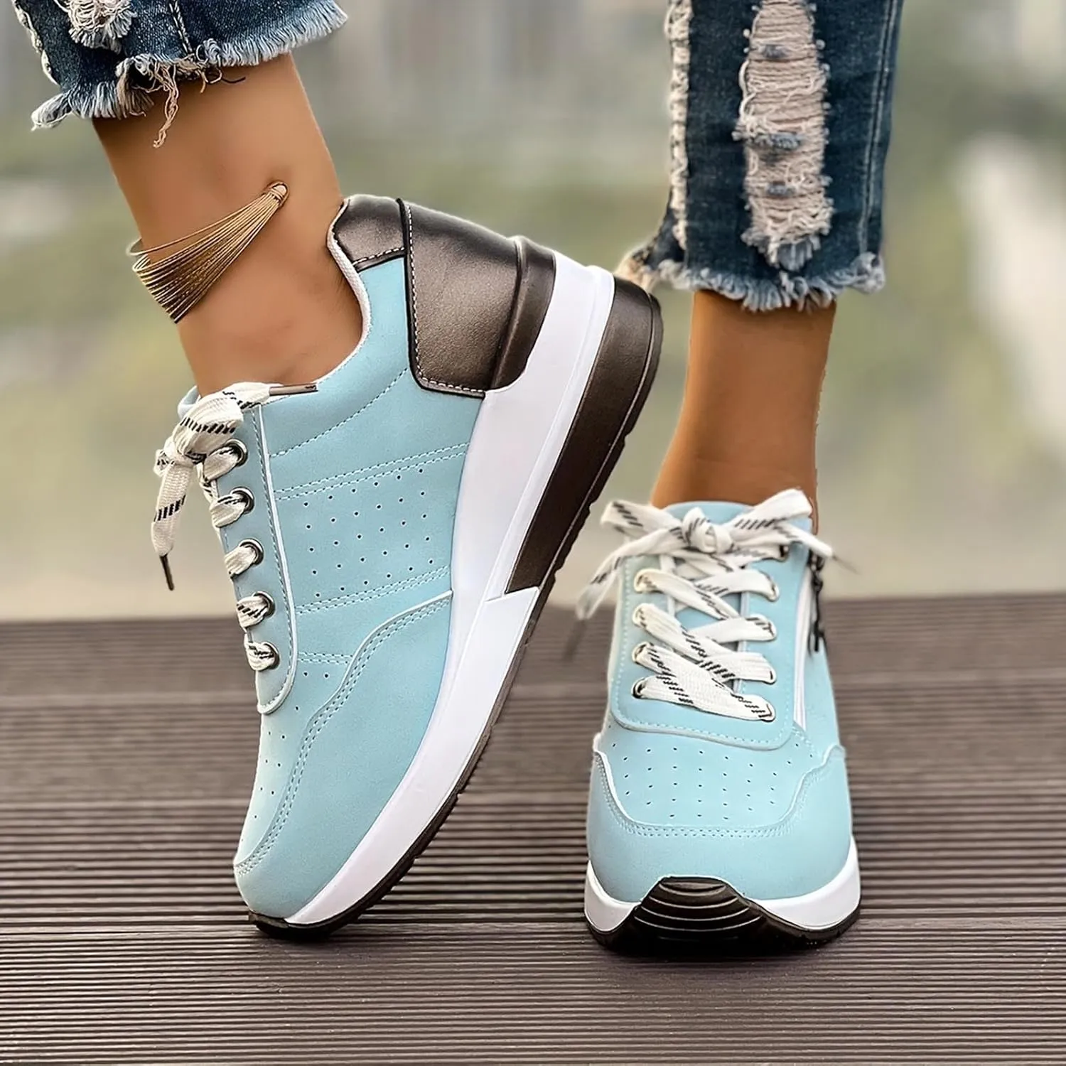 White Platform Sneakers for Women Fashion,Women Platform Chunky Fashion Sneakers Walking Lace-Up Comfortable Sport Stylish Lightweight Classic Casual Work Tennis Shoes